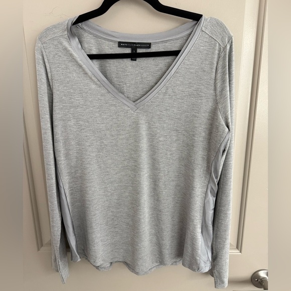 NWOT WHBM Grey Heather long sleeves V-Neck Layering Tee L Dolphin Hem - Picture 2 of 7